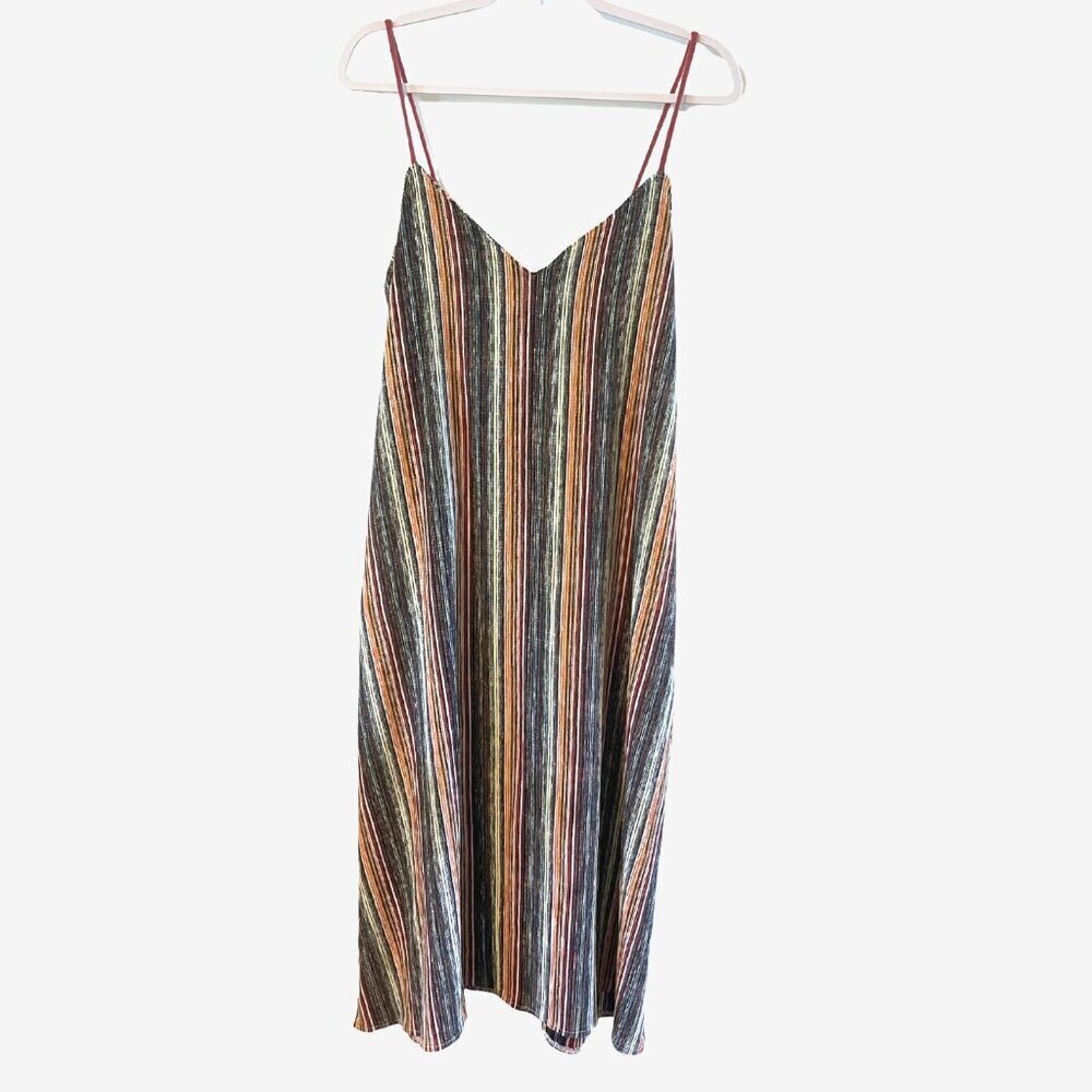 Zara Red Orange Bohemian Striped Midi Sleeveless Dress M rope straps